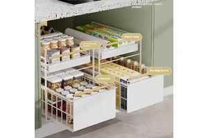 Hot-selling Kitchen Double Tier Sliding Drawers Cabinet Storage Baskets Metal Spice Shelves Pull-out Sink Storage Racks Modern