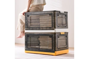 Large Capacity Foldable Clothing Storage Boxes And Stackable Transparent Plastic Furniture Closet Organizers