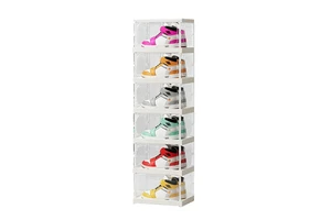 Transparent Foldable Stackable Sneaker Shoe Storage Box Magnetic Flip Design Shoe Organizer Box Free-Installation Shoe Cabinet