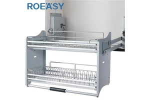 ROEASY Kitchen Storage Cabinet Organizer and Storage Home Pull Down Kitchen Cabinet Basket Kitchen Storage