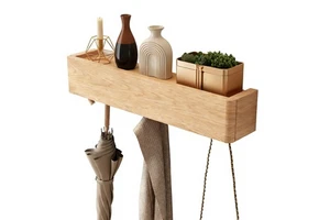 US Stock Wood Wall Mounted Coat Rack 5 Hidden Hooks Heavy Duty Floating Shelves for Entryway Hallway Bathroom Bedroom GYJ091