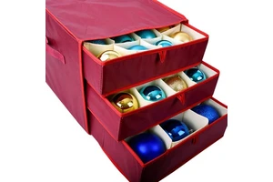 Red Green Square Polyester Storage Bins Foldable Christmas Ornament Bulb Storage Boxes Printed Clothing Storage Drawers