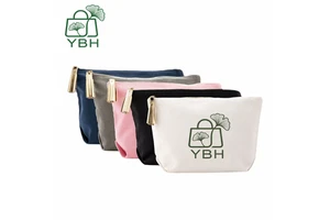 Custom Logo Cotton Canvas Makeup Bag Wholesale Eco-Friendly Cosmetic Pouch Portable Travel Toiletry Organizer Case for Women