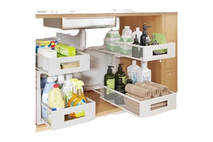 2 Tier Pull Out Under Sink Organizer Sliding Cabinet Basket Space Saving Kitchen Storage Rack For Bathroom Pantry Organization