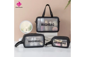 Custom Logo PU PVC Waterproof Trip Toiletry Pouch Kits Women Portable Beauty Makeup Bag Travel Clear Cosmetic Bags