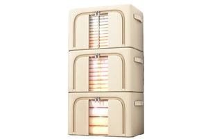 Modern Linen Foldable Storage Box With Steel Frame Foldable Clothes Bedding Organizer For Home Wardrobe Drawer Container