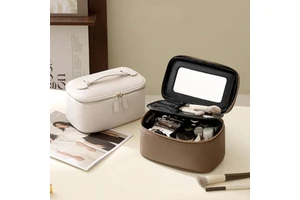 Wholesale PU Leather Makeup Organizer Women Skin Care Beauty Handle Storage Case Cosmetic Cases With Removable Dividers
