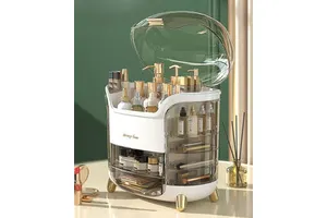 White Sealed Transparent Cover Cosmetic Storage Container with Layered Rotation, Large Capacity Cosmetic Organizer for Home