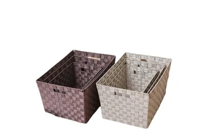 Large Capacity Woven Nylon Storage Basket Handwoven Rectangle PP Basket Set Convenient Rectangular Storage Bin