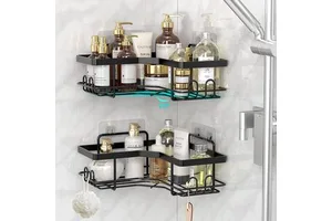 BX Wall Mounted Shelf Storage Organizer Corner Bathroom Shower Caddy Hanging Black Shower Caddies
