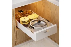 Pull Out Cabinet Organizer with Adhesive Tapes Sturdy Carbon Steel Pull Out Drawer Kitchen Slide Out Shelf