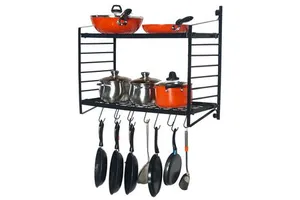 2-Tiered Wall Mounted Pot Rack Practical Wall Storage Solution