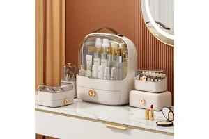 5 Pcs Set Makeup Organizer with Brush Holder Lipstick Facial Box Powder Case for Bathroom Vanity Countertop Cosmetic Storage Kit