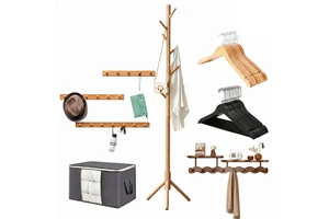 High Quality Natural Wood Wall Mounted Coat Rack-Multifunctional European Style Living Room Storage Solution