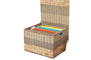 Vintage Eco-Friendly Rectangular Hand-Woven Storage Basket with Handle for Clothing Storage Movable Home Decor