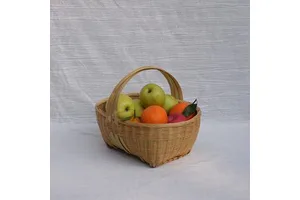Handmade Bamboo Woven Oval Classic Storage Basket with Handle for Kitchen & Living Room Food Storage