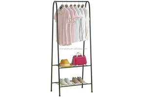 High Quality Garment Coat Rack with 2 Tier Shoe Clothes Storage Shelves