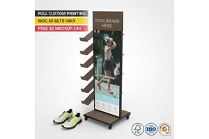 Custom Wooden Shoe Display Rack Stand For Sneakers Sports Shoes Retail Store Floor Display Shelf Clothing Rack