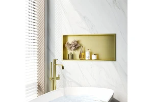 OEM/ODM PVD Gold Rack Organizer Shelf Stainless Steel SS304 Build-In Niche Embedded Bathroom Shelf Storage Niche