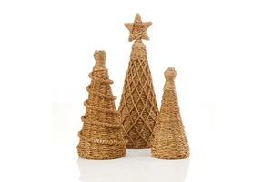 Handwoven Vintage Boho Seagrass Christmas Tree Decor Water Hyacinth Small Xmas Tree Indoor Decoration Vietnamese Supplier