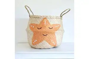 Good Quality Foldable Woven Seagrass Belly Basket Fair Price Straw Storage Bin Handmade Cute Joint Color Baskets with Handles
