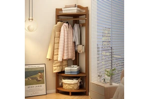 Multifunctional Simple Clothes Storage Rack Bamboo Indoor Corner Coat Stand for Home or Bedroom Floor-standing Coat Rack