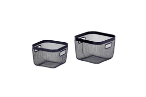 Kitchen Laundry Storage Basket Black Metal Wire Mesh With Bamboo Foldable Design Woven Organizer For Home Baby Nursery Use