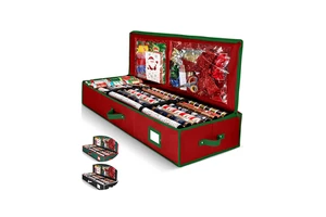 Under-bed Wrapping Paper Storage Bag Large Capacity Christmas Organizer for 18-24 Rolls Ribbon Gift Wrap Storage with Pockets