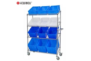 Utility Commercial Garage Slanted Order Picking Shelving Cart Trolley, NSF Factory Warehouse Wire Shelf Bin Organizers