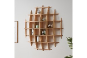 Custom Round Wall Mounted Curio Shelf - Chinese Style Solid Rubber Wood Display Rack for Tea Set/Living Room Decor