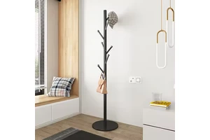 Modern Iron Floor-standing Coat Rack with Hook Space-Saving Design for Dining and Living Room Use