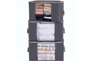 Large Capacity Square Foldable Storage Bag Organizer with Reinforced Handle Free Sample for Clothes and Food Storage