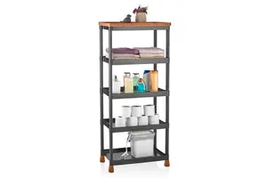 5-Tier Black Plastic Standing Type Cabinet Shelf Organizer for Bathroom Balcony Kitchen Multi-Purpose Use for Dish Bowl Storage