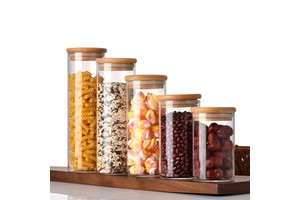 Borosilicate Glassware Glass Kitchen Canisters Storage Containers Organizing Jar 1300ml Spice Bamboo Lid Glass Jar Sets