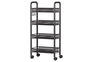 Storage Shelves with Wheels Roller Cart Wire Storage Baskets Office Rolling Cart Organizer 4 Tier Metal Kitchen Accessories Iron
