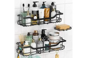 BX Stainless Steel Hanging Adhesive Shower Rack Corner Bathroom Accessories Wall-mounted Bathroom Shelf Rack