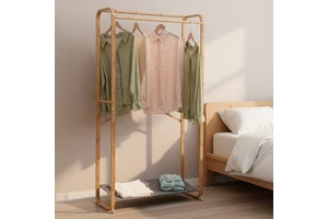 Entryway Space Saving Clothes Clothing Hanging Storage Garment Shelf Stand Cloth Bamboo Coat Rack