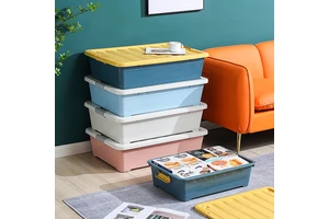 Under-Bed Wheeled Clothing Storage Box Plastic Flat Drawer-Type Household Storage with Clothes Storage Convenient Space-Saving