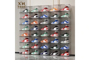 Hot Sales Transparent Shoe Box Stackable Sneaker Organiser Functional Collection Display Shoe Cabinet for Storage