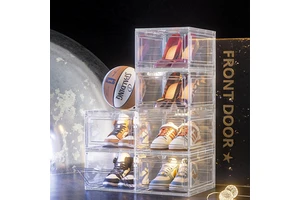 Custom Rectangle Stackable Foldable Expandable Shoe Storage Boxes & Bins Transparent Dustproof Plastic