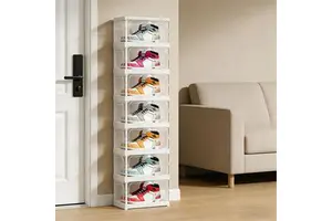 Transparent Foldable Stackable Sneaker Magnetic Flip Design Dustproof PP Shoe Storage Box Shoe Organizer Box Free-Installation