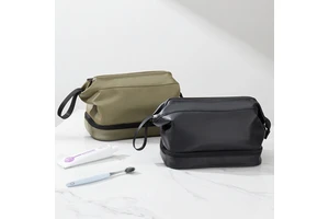Double Layer Portable Makeup Bag Cosmetic Custom PU Large Zipper Compact Travel Cosmetic Bag Organizer