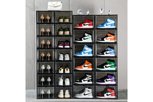 Fashionable Magnetic Foldable Shoe Storage Box clear Display Acrylic Plastic Side Open Shoe Box