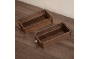 Compact Rectangle Solid Wood Eco-Friendly Cosmetic Storage Box for Bathroom Countertop Skincare Organizer Handles Vanity Desktop