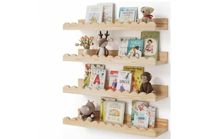 2026 Hot Sale Wooden 4-Tier Wall Mounted Storage Rack Kids Book Storage for Nursery and Living Room Use