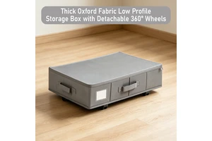 Waterproof Underbed Clothes Storage Bag Detachable Wheels Oxford Fabric Foldable Clothes Storage Box with Zipper Lid for Bedroom