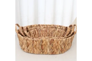 Hot Selling Natural Water Hyacinth Woven Storage Basket Three Piece Set for Storing Miscellaneous Items Snacks Bread Basket