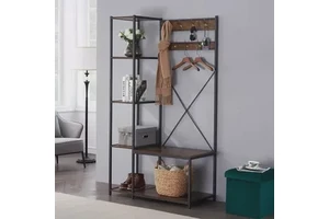 Modern Wood Metal Frame Hall Tree Shoe Storage Clothes Hat Coat Rack for Furniture