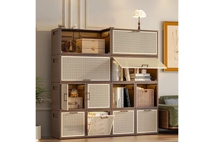 Modular Stackable Storage Cabinet Folding PP Storage Box System Living Room Closet Organizer Multi Layer Combined Storage Unit
