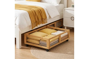 ODM/OEM Natural Wood Bamboo Foldable Under Bed Storage Rack Rolling Underbed Shoe Rack With Silent Lockable Wheels For Apartment
